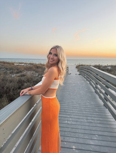 Orange Color Block Cut Out Dress