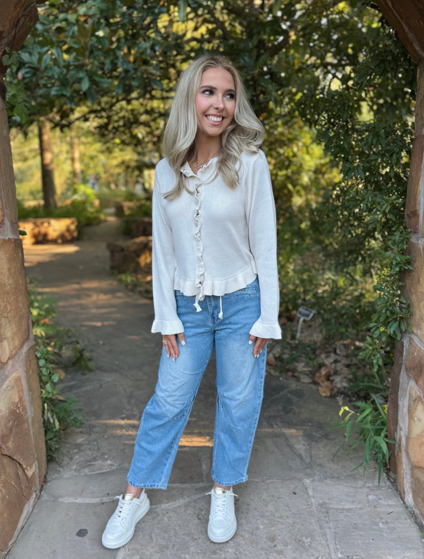 Cream Ruffle Cardigan Sweater