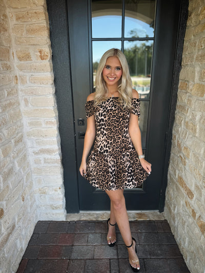 Ruched Cheetah OTS Bubble Mini Dress