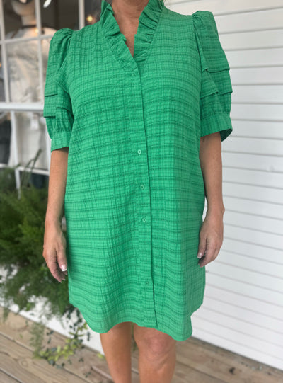 Green Ruffle Collar Dress