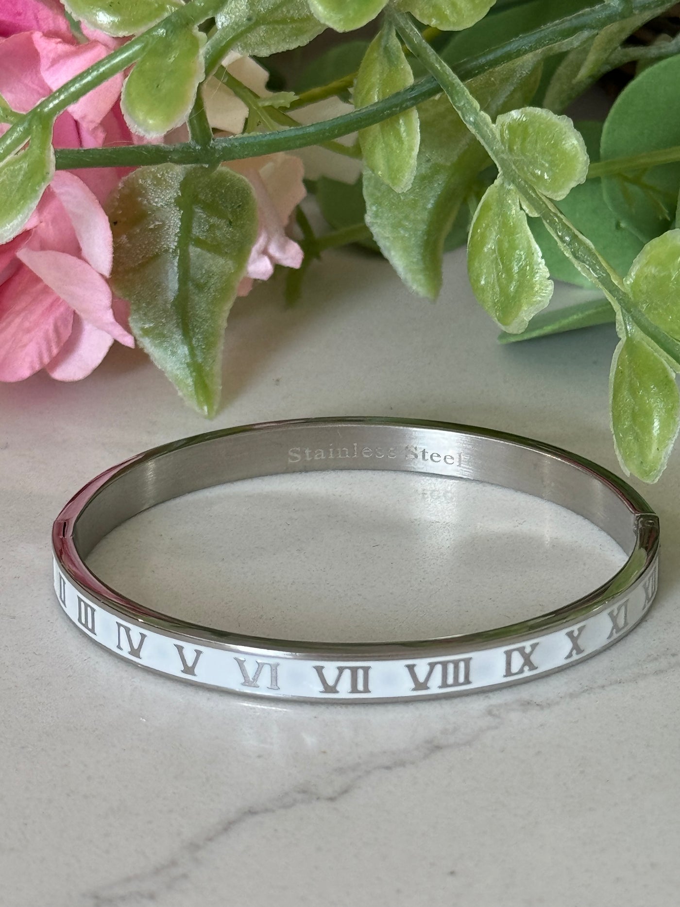 Silver and White Lux Bangle Bracelet