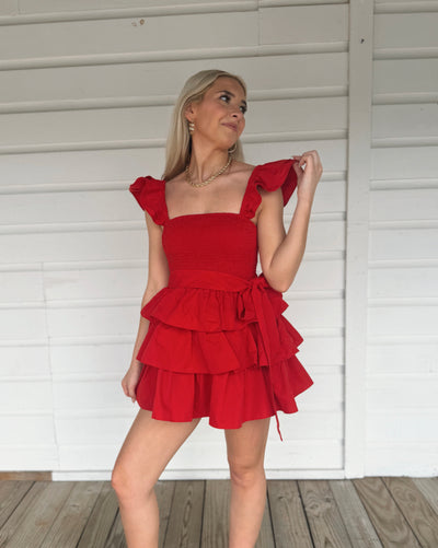 Red Ruffle Tier Romper