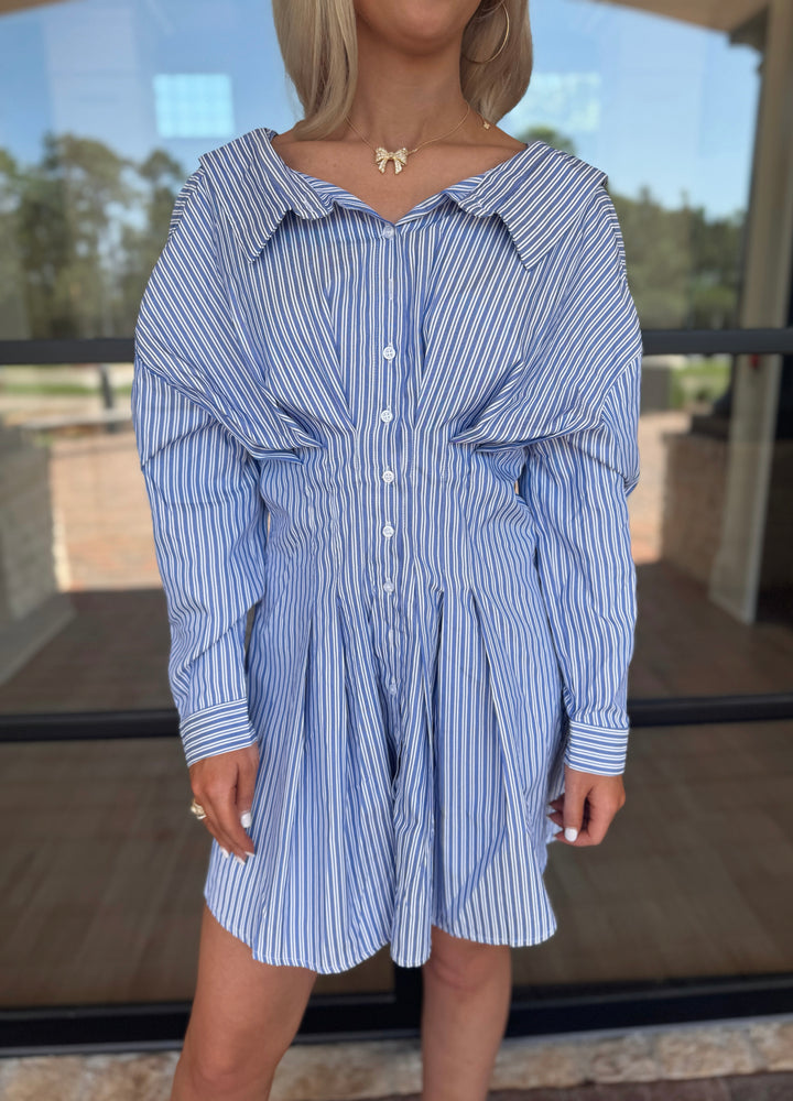 Blue Striped Back Corset Dress – Dear Darlin