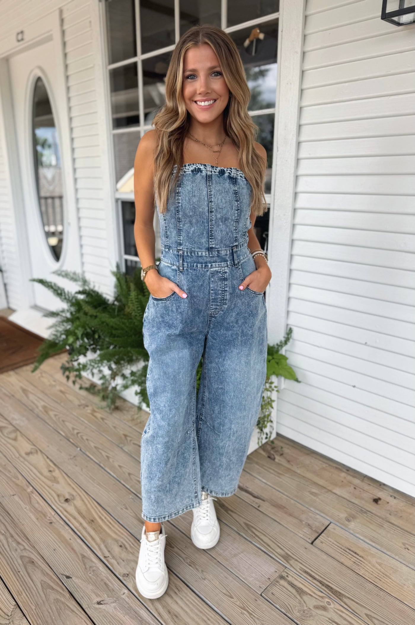 Denim Strapless Barrel Jumpsuit