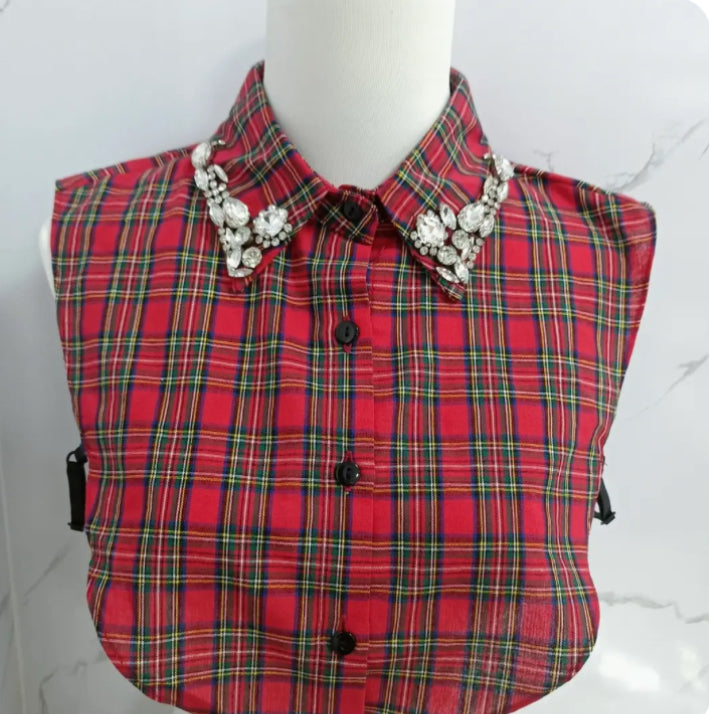Red Plaid Rhinestone Collar