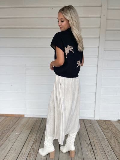 Cream Pleated Maxi Skirt