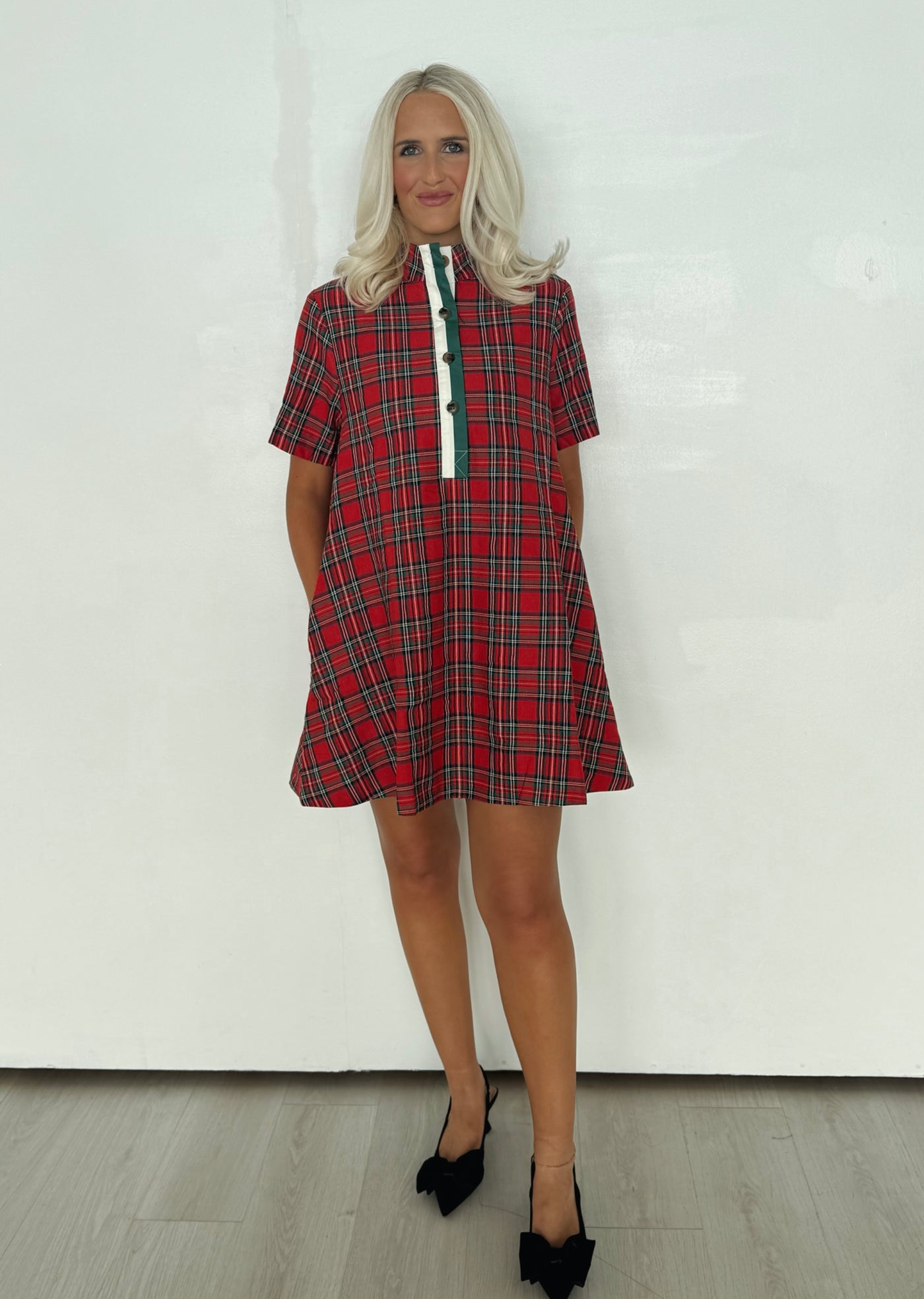 Red Plaid Collared Dress