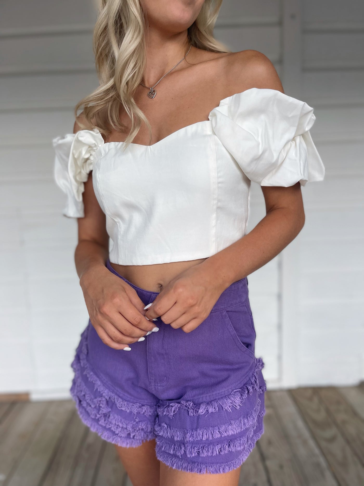 Purple Ruffle Denim Shorts