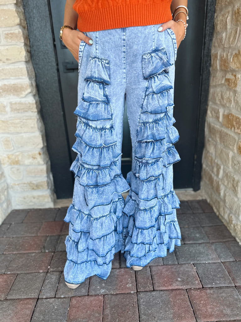 Ruffle Denim Pants