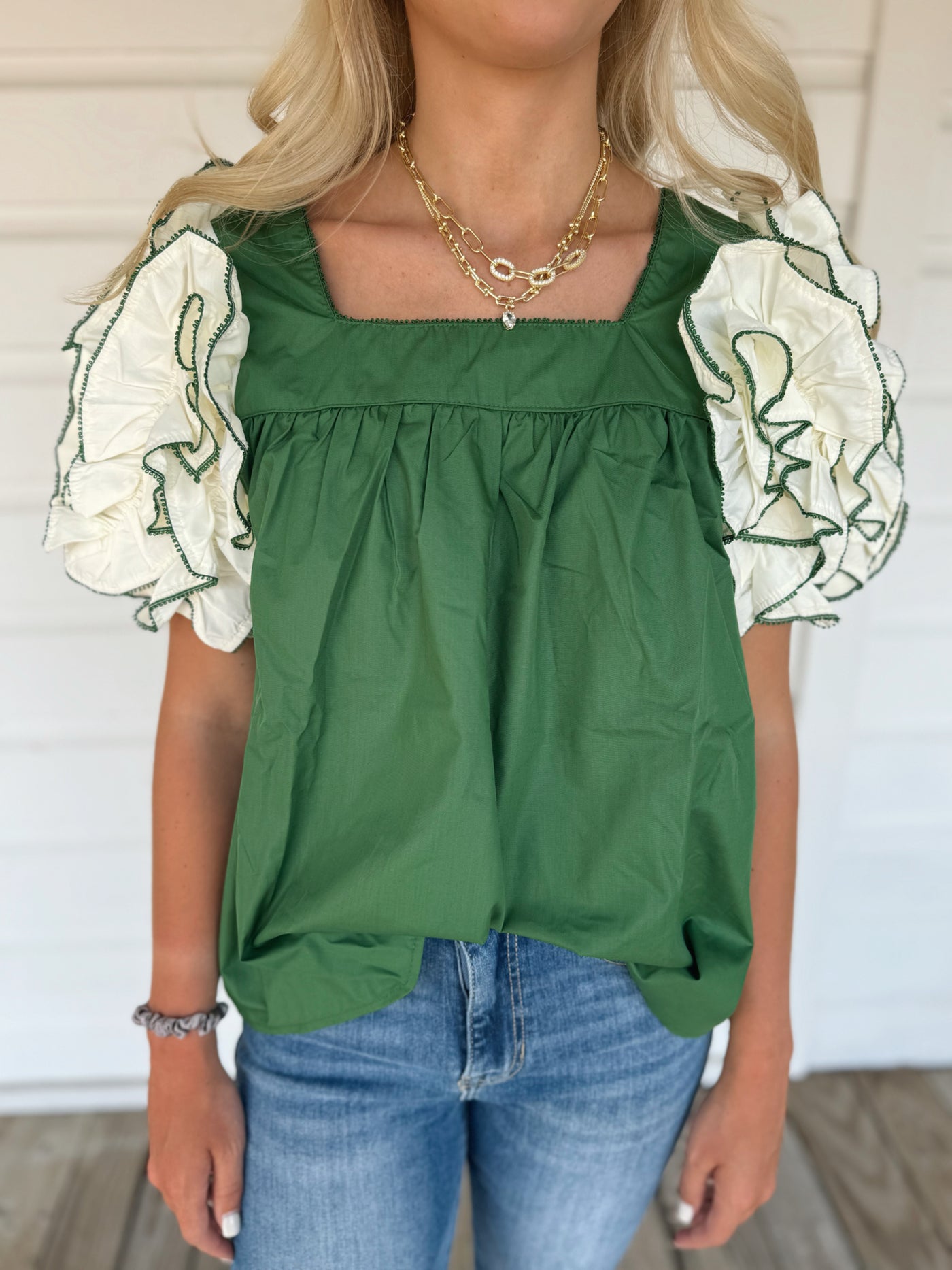 Green Ruffle Sleeve Top