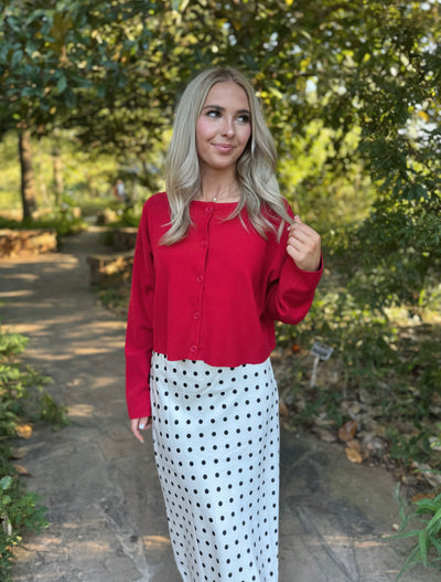 Red Button Down Cardigan