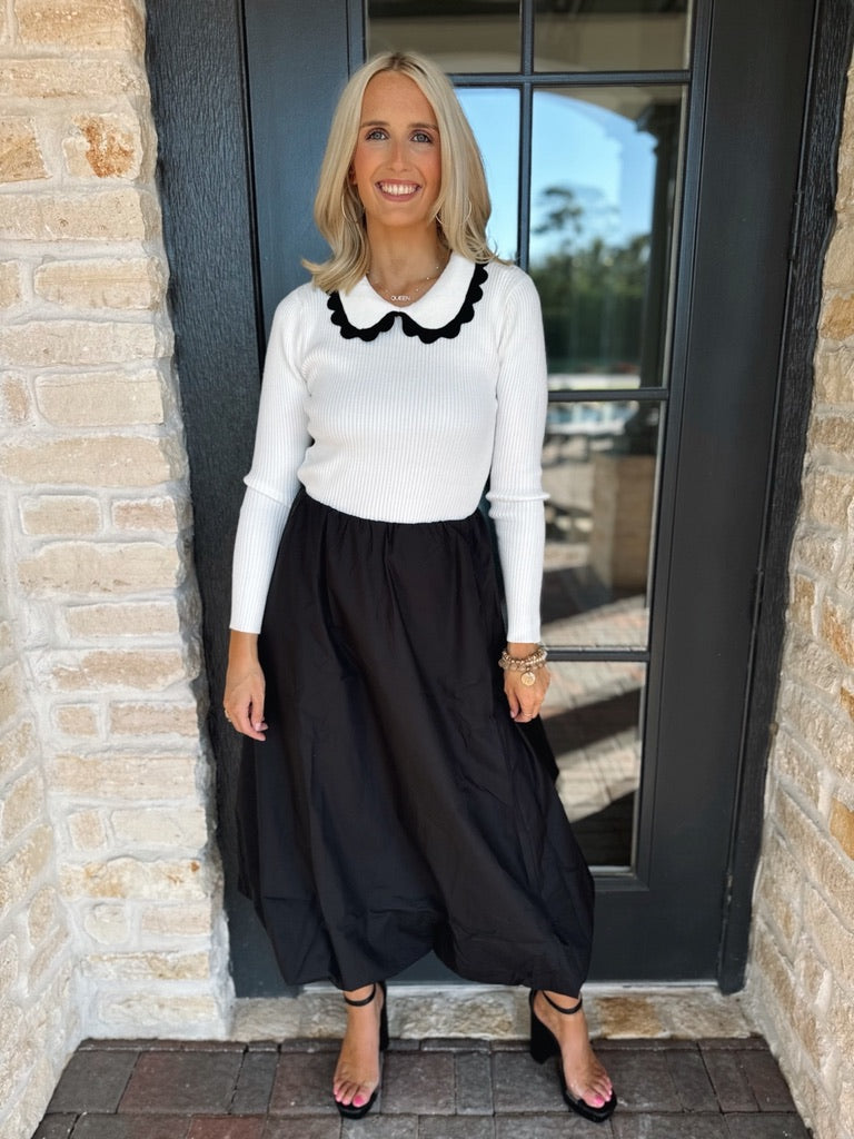 Black Scalloped Collared Top