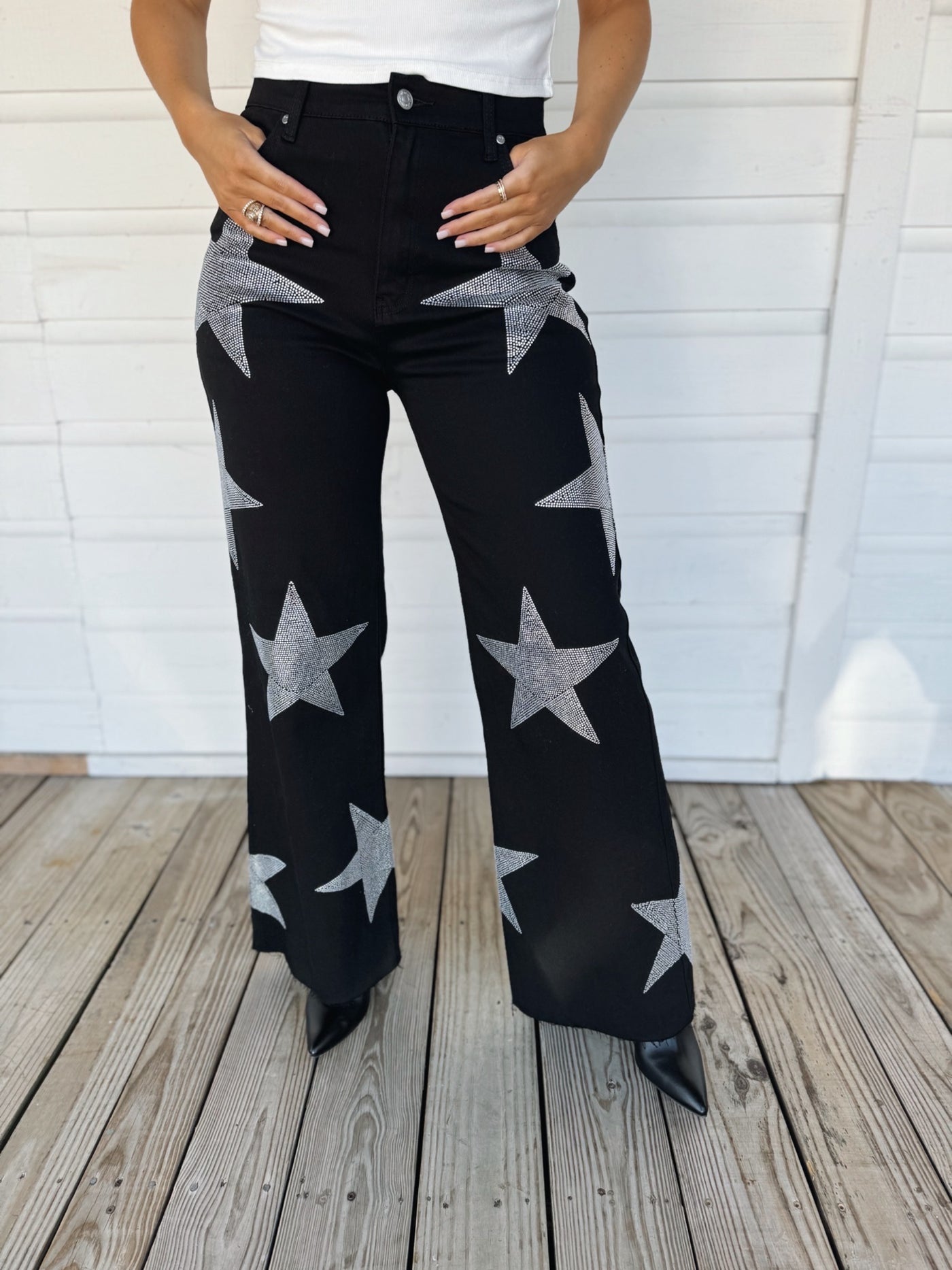 Black Rhinestone Star Jeans