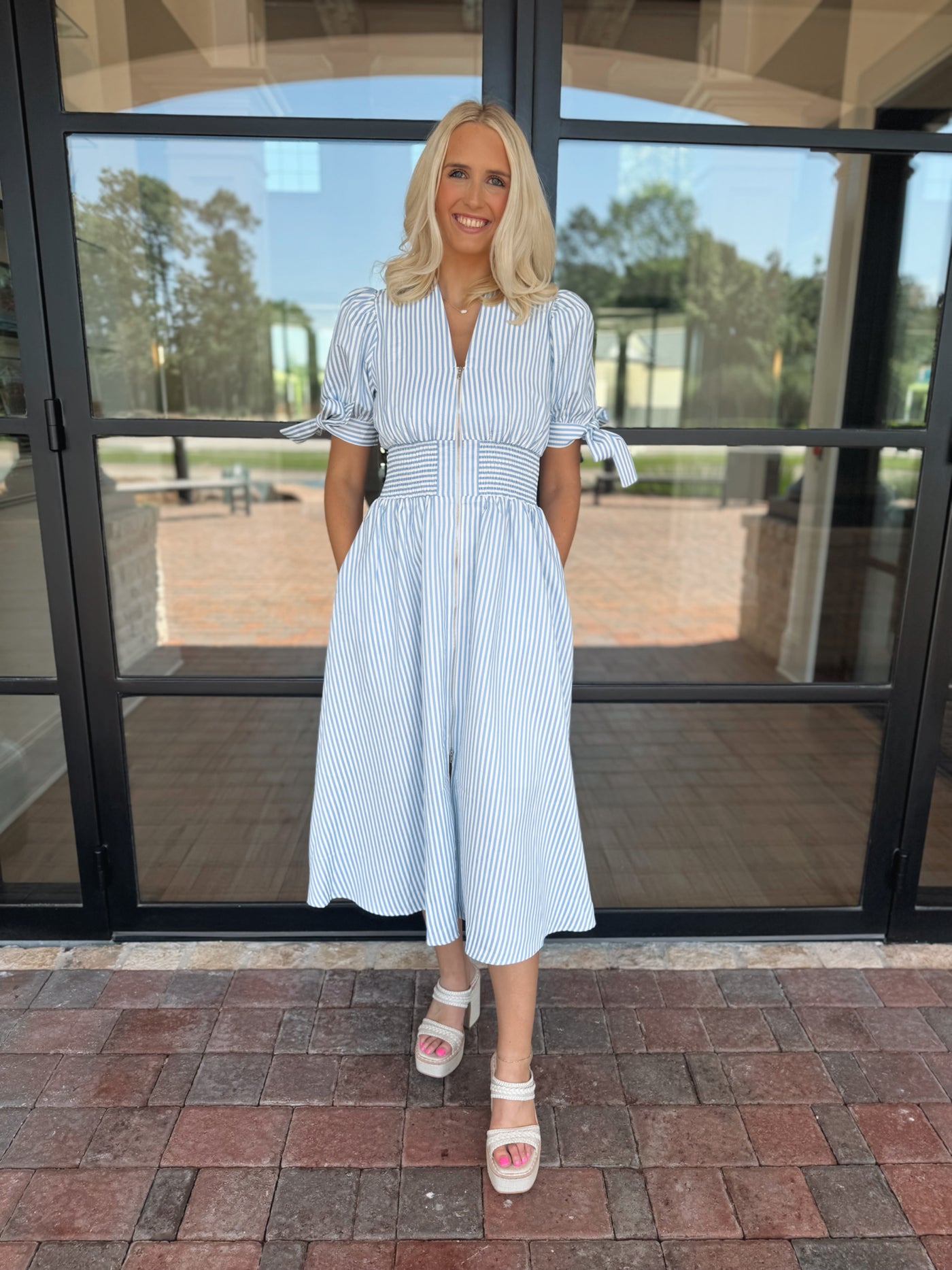 Blue Pin Striped Midi Dress