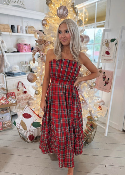 Plaid Strapless Maxi Dress