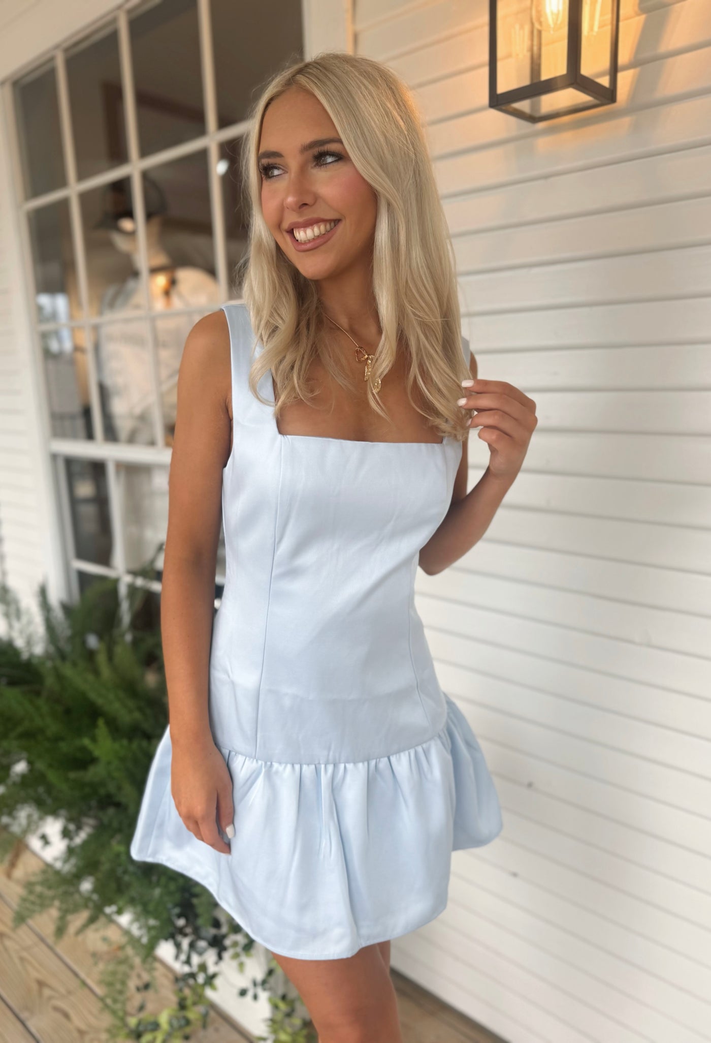 Blue Drop Waist Mini Dress