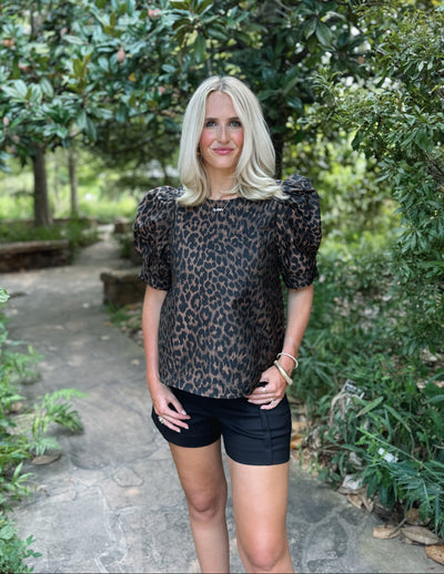 Leopard Puff Sleeve Top