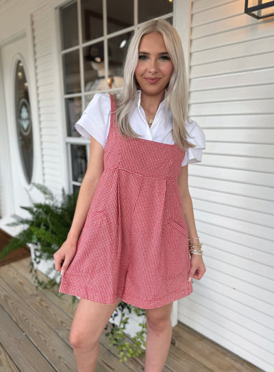 Red and White Gingham Romper