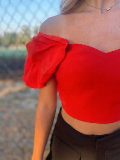 OTS Red Ruffle Crop Top