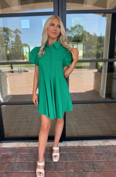 Green Peplum Shirt Dress