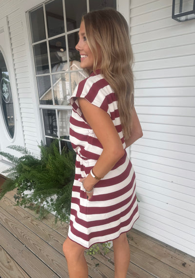 Burgundy striped romper