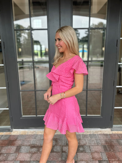 Pink checked ruffle dress