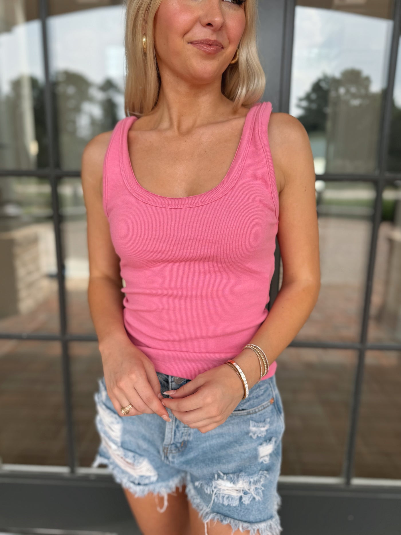 Pink Distressed Tank Top