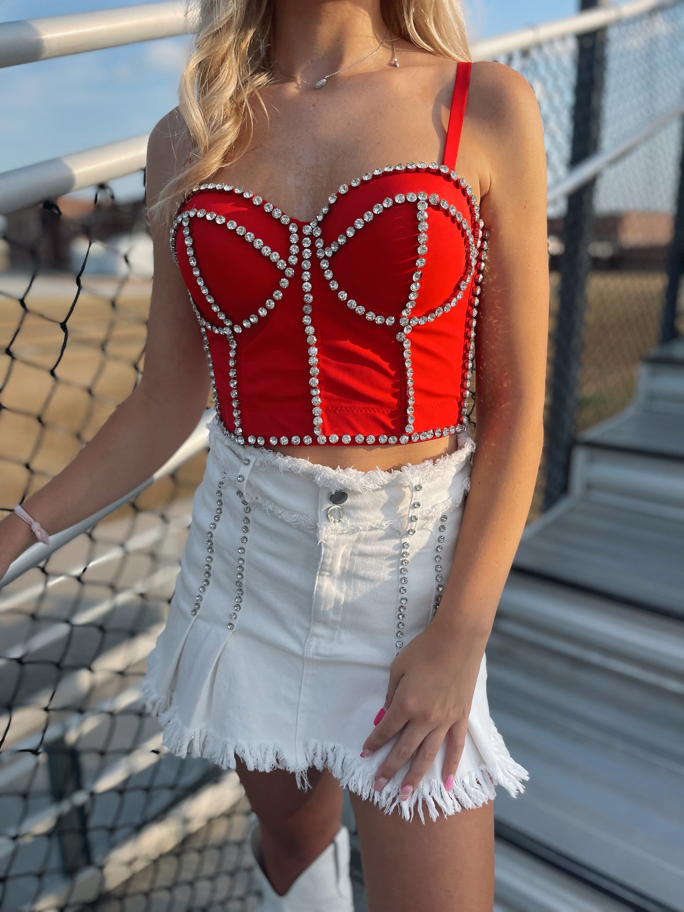 Rhinestone Bustier - Red