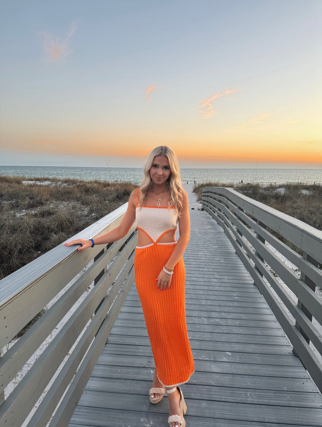 Orange Color Block Cut Out Dress