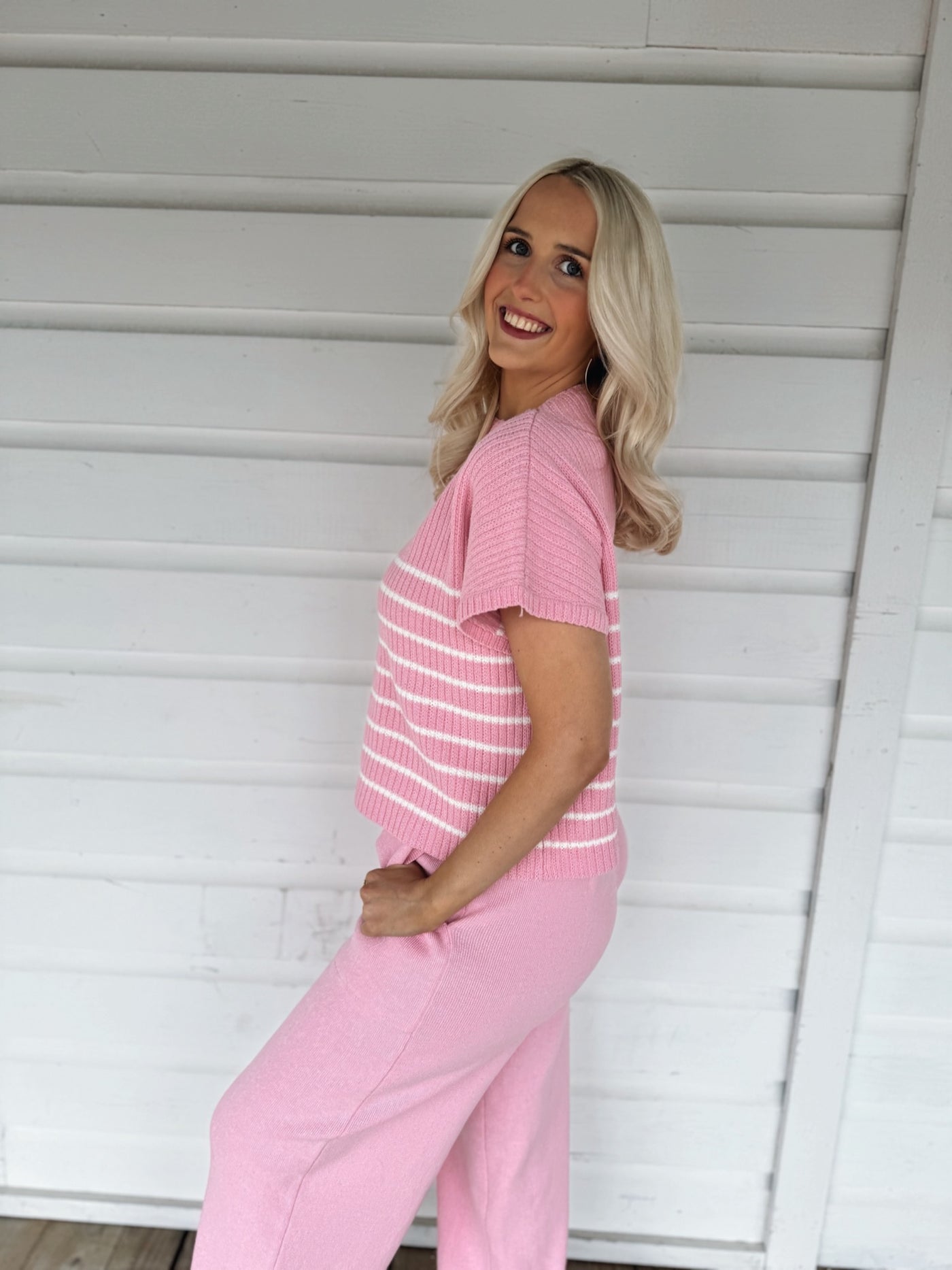 Pink Striped Sweater & Joggers Set