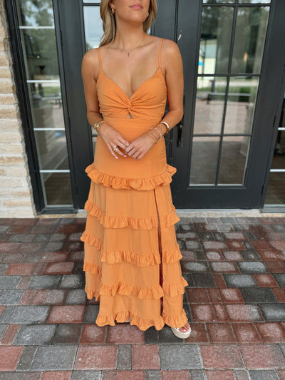 Orange Twist Knot Maxi Dress