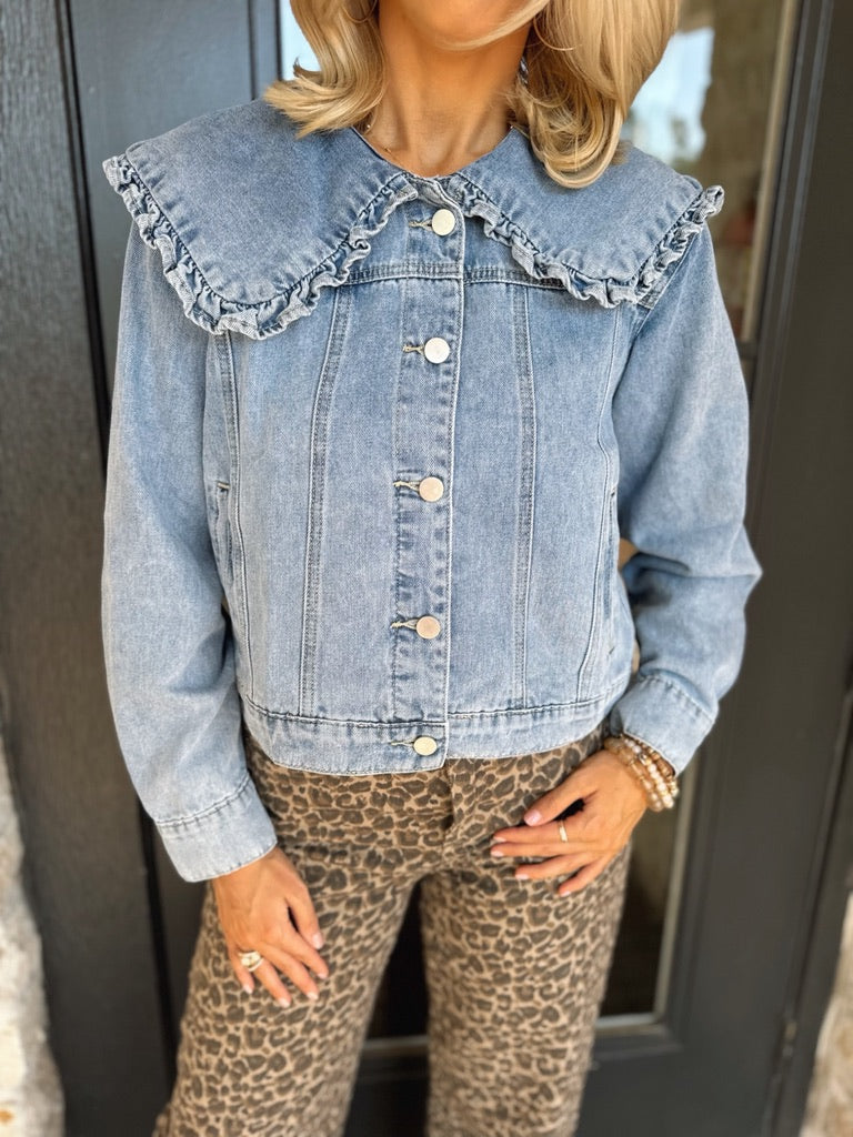 Ruffle Collared Denim Jacket