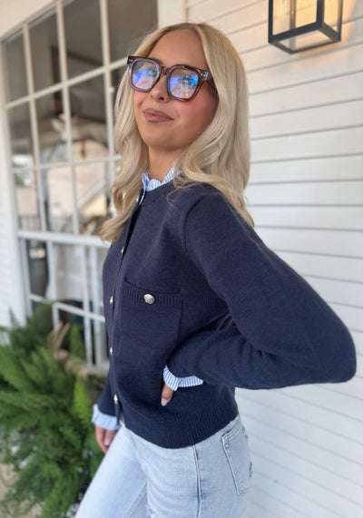Navy Button Up Sweater