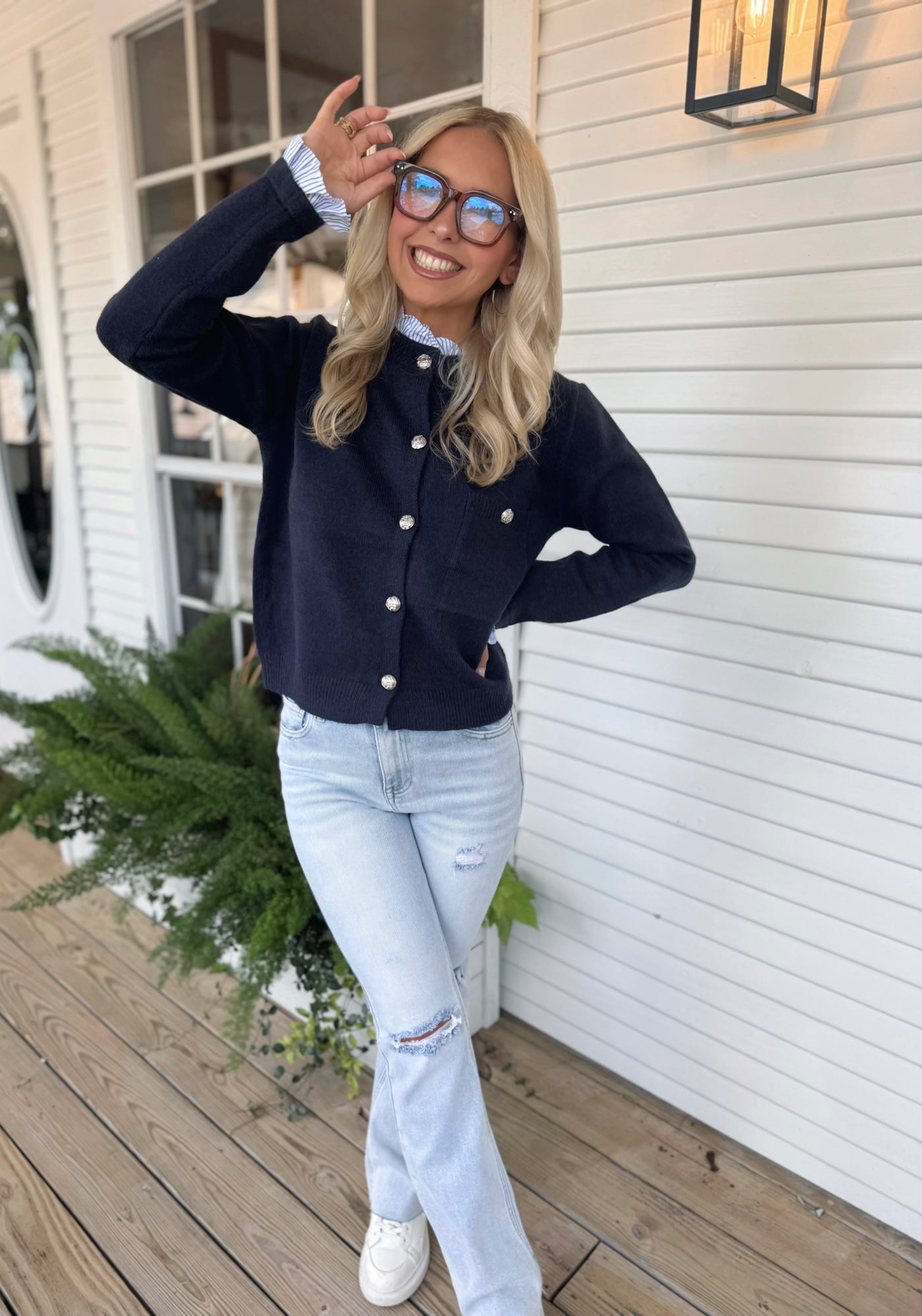 Navy Button Up Sweater