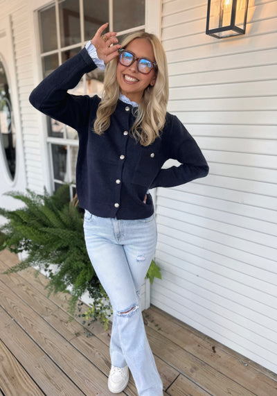 Navy Button Up Sweater