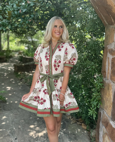 Floral Print Short Puff Sleeve Dress