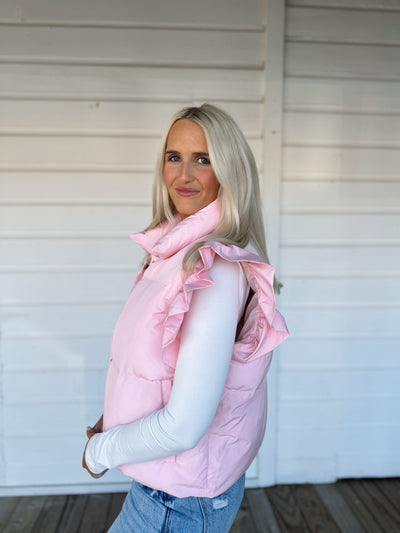 Pink Ruffle Crop Vest