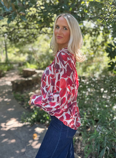 Red Leaf Button Down Blouse