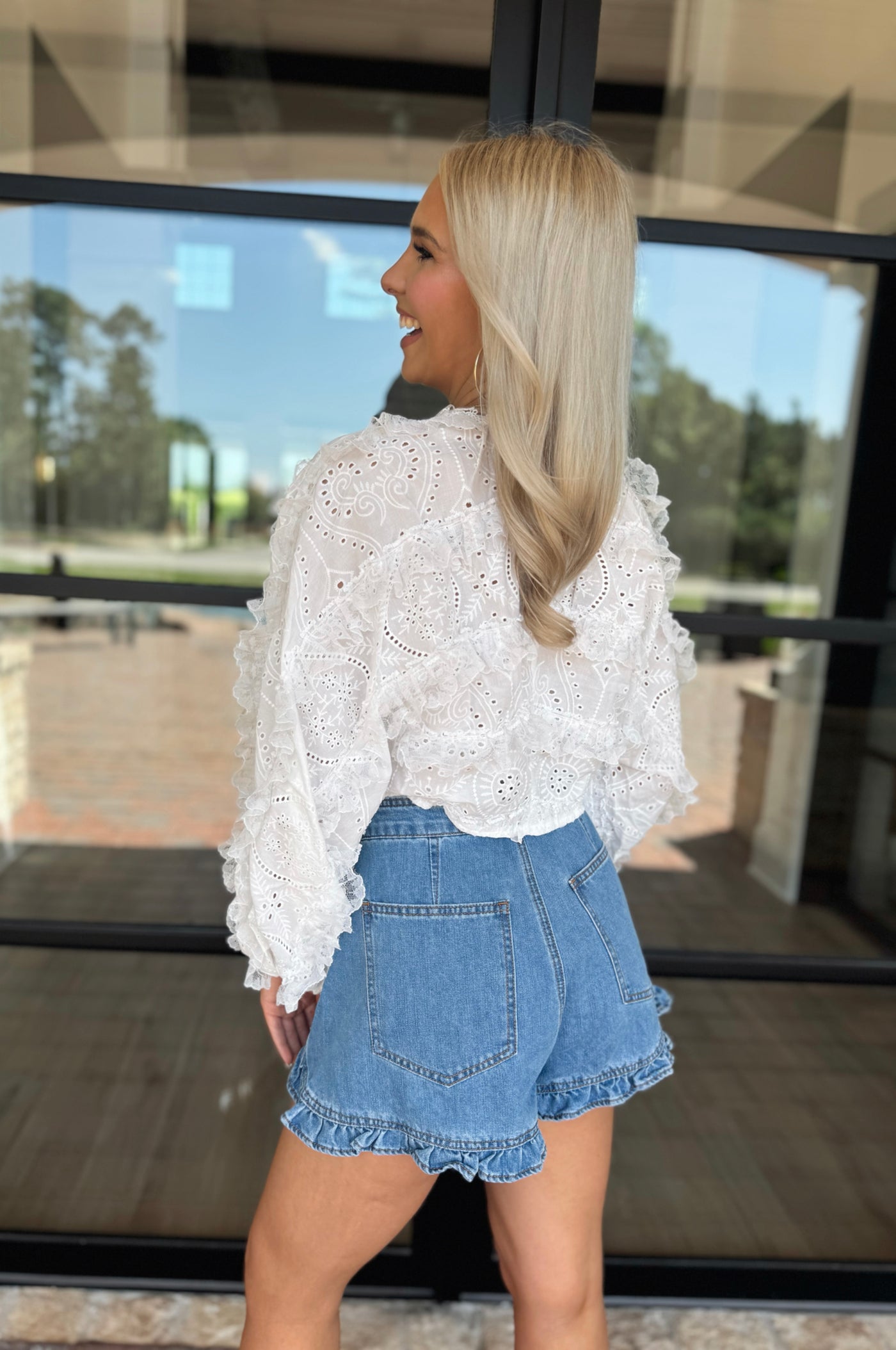 Denim Ruffle Shorts