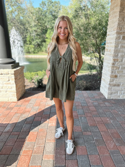 Olive Green Denim Romper