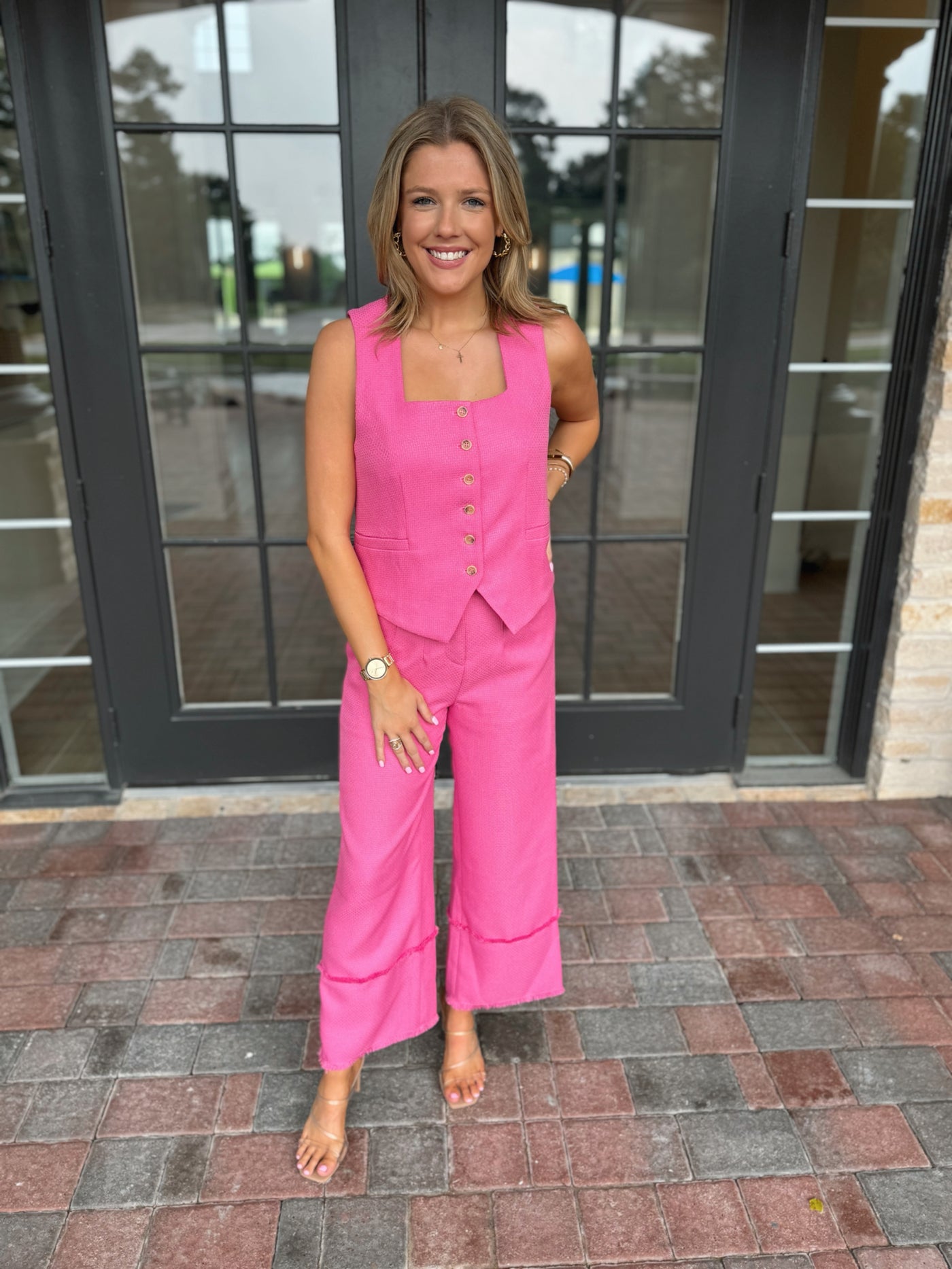 Pink High Waisted Wide Leg Pants