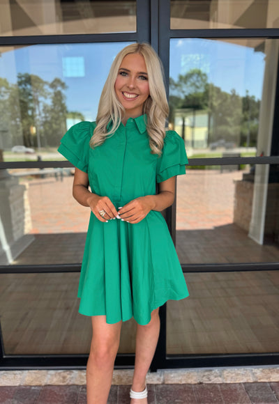 Green Peplum Shirt Dress
