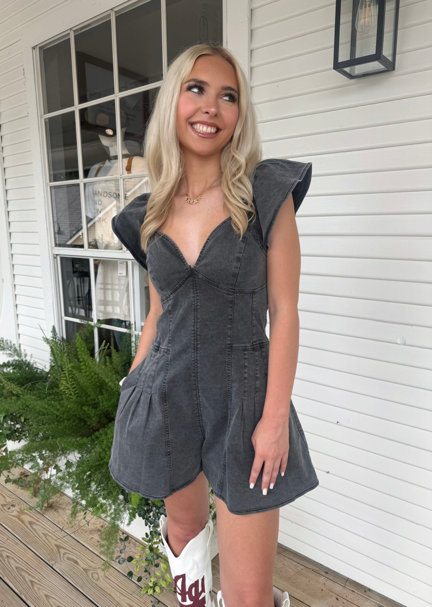 Washed Black Romper