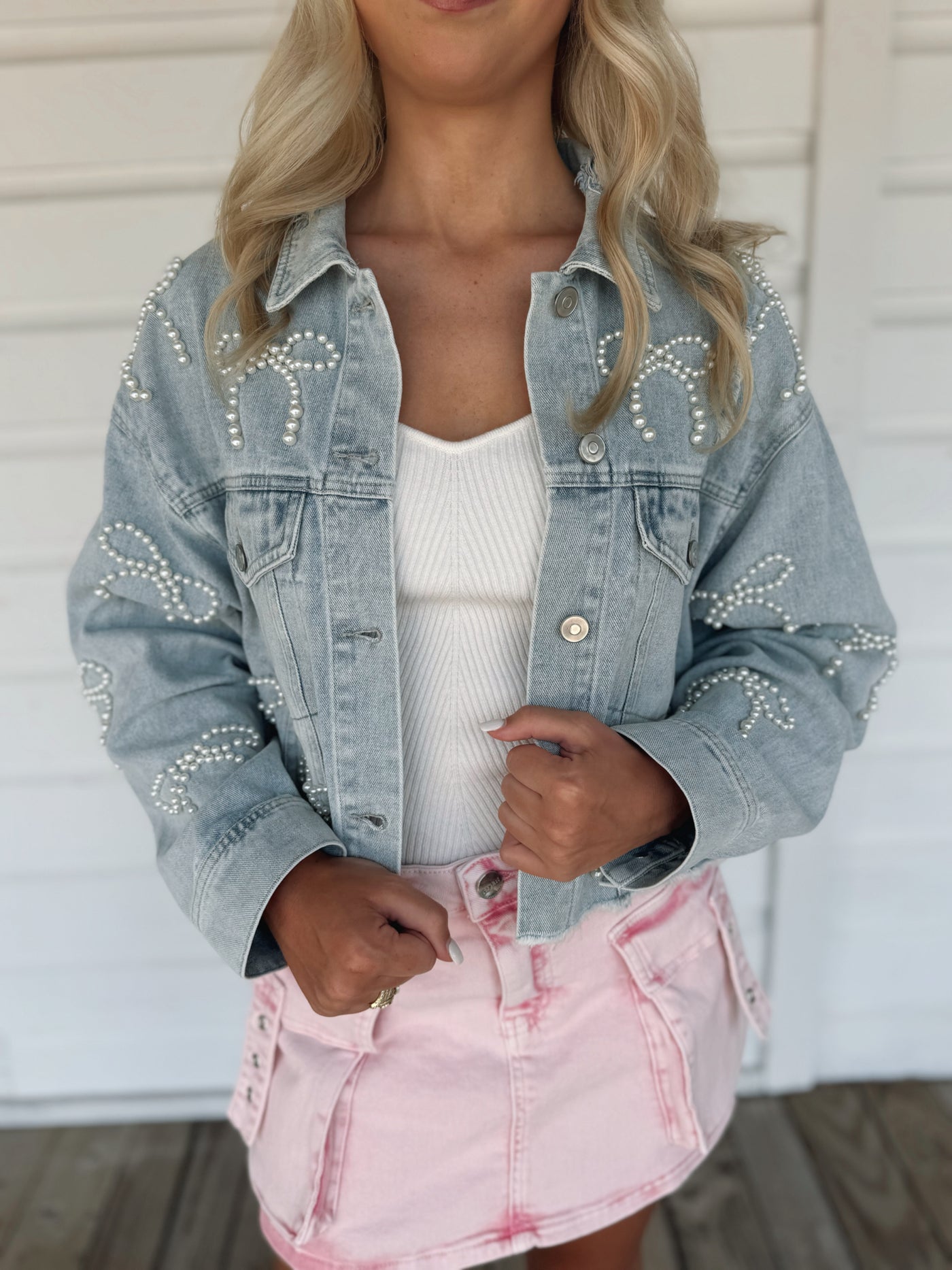 Pearl Bows Denim Jacket