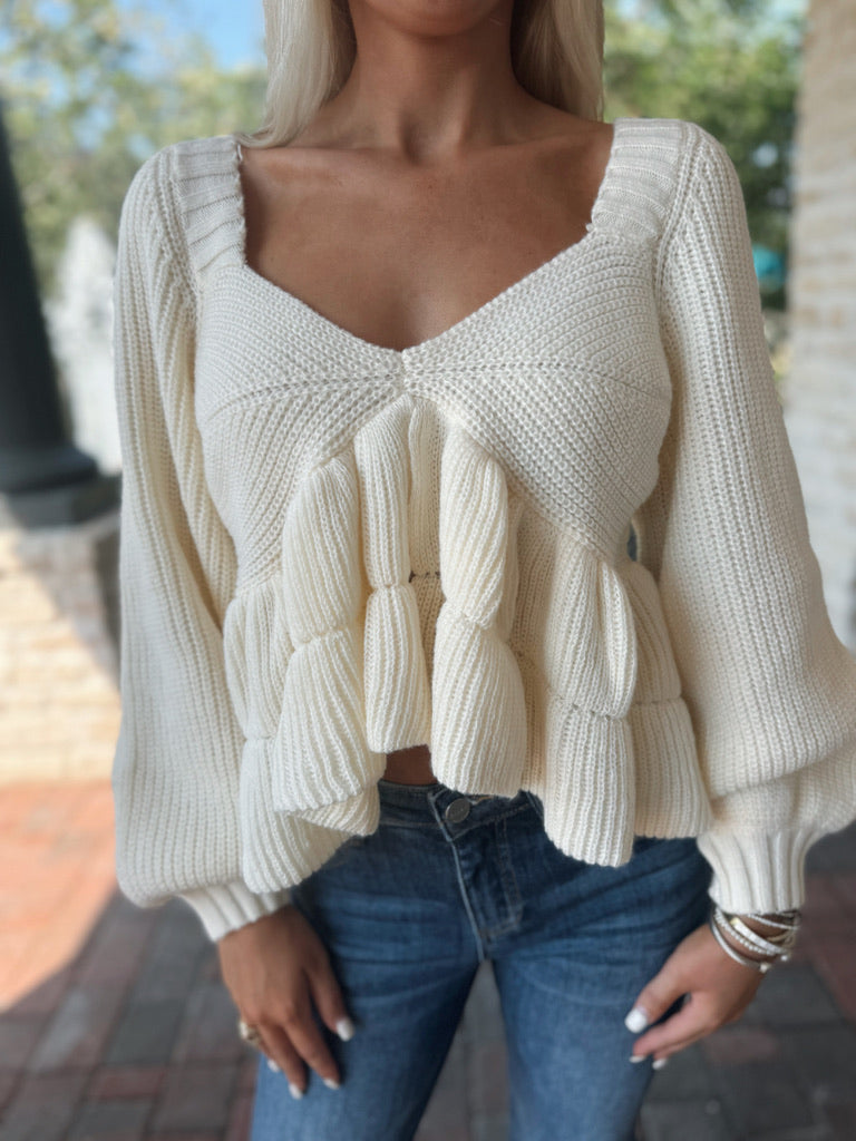 Off White Knit Baby Doll Sweater