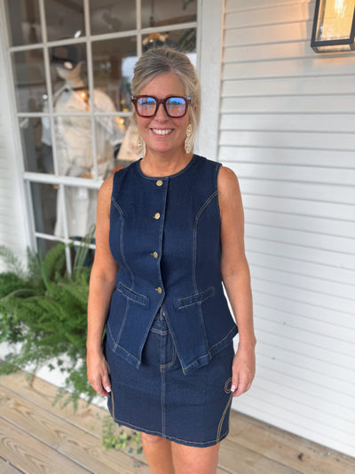 Dark Denim Blazer Vest