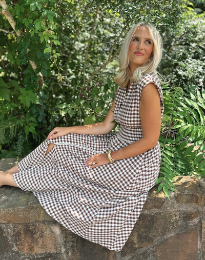 Brown Gingham Maxi Dress