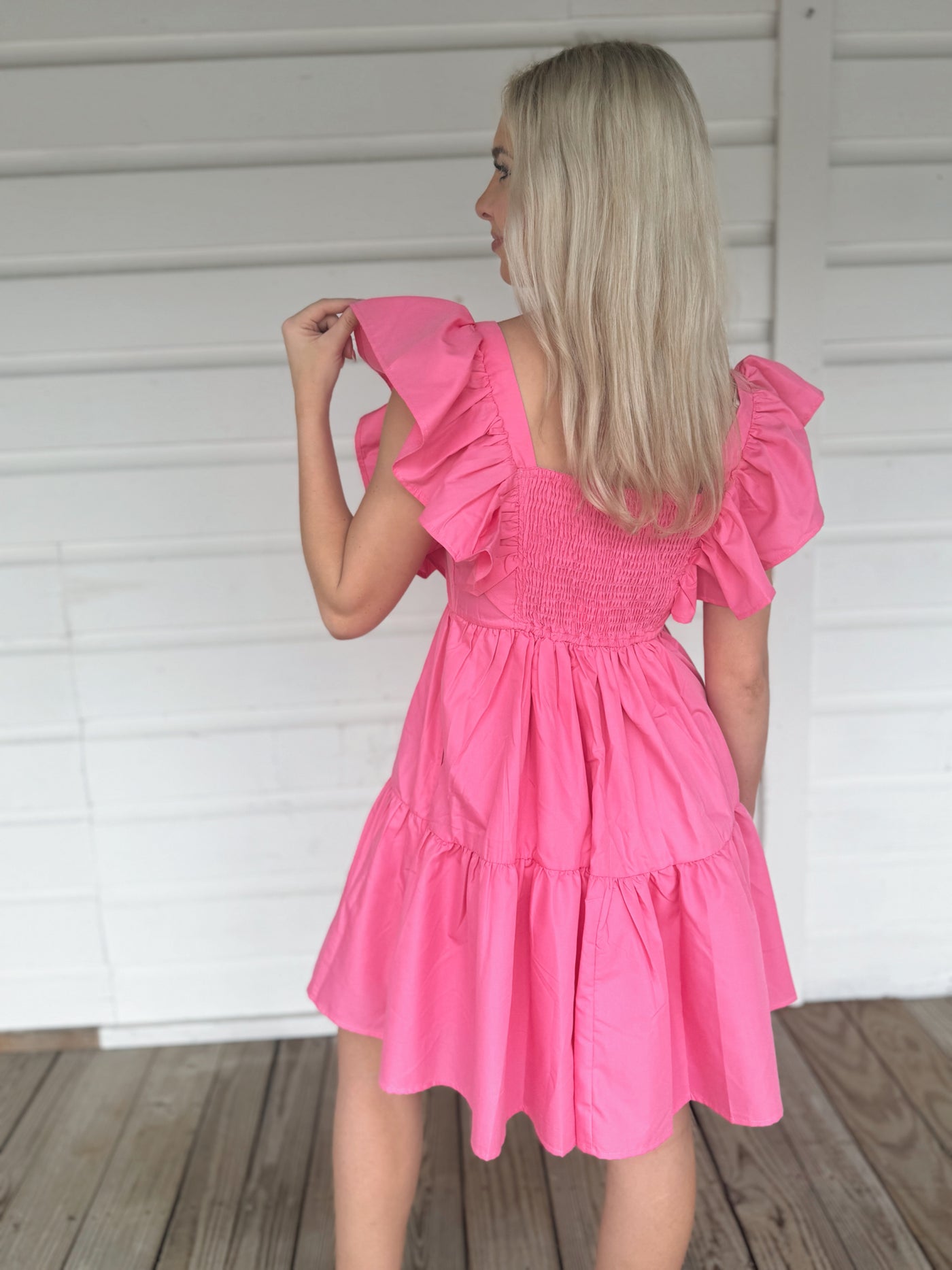 Pink Ruffle Sleeve Dress