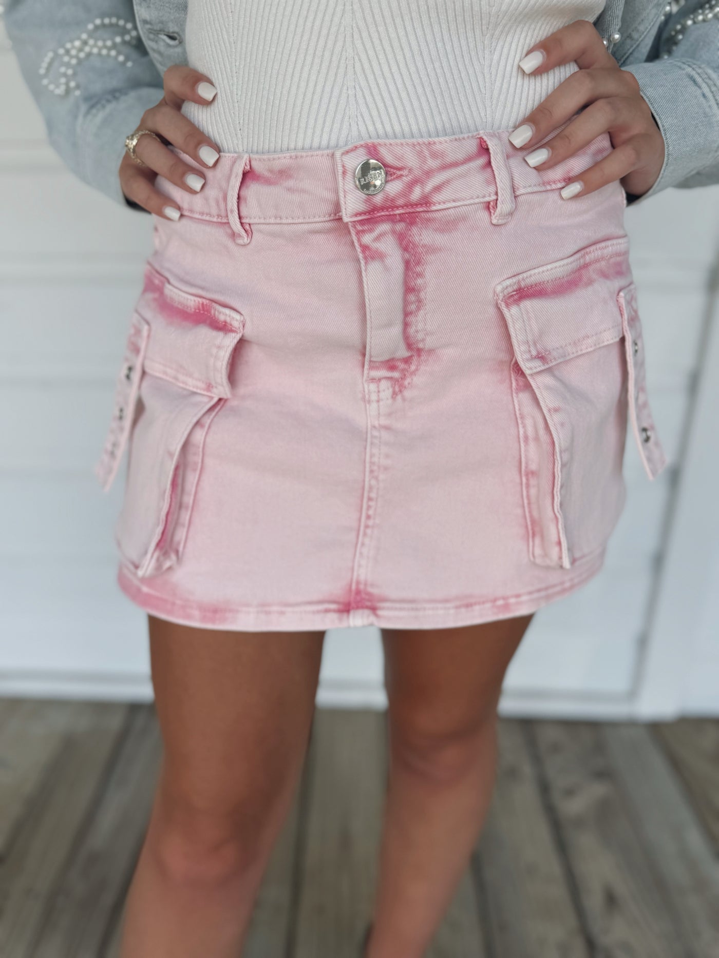 Pink Acid Wash Cargo Skort