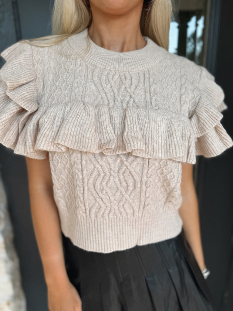 Taupe ruffle sweater